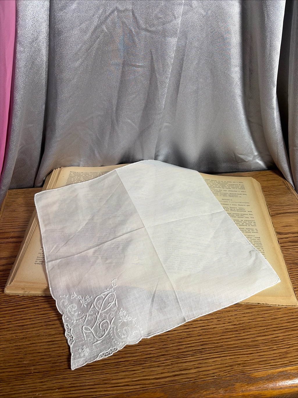 Antique Monogram Whitework Linen Handkerchief Embroidered Initial 12x12